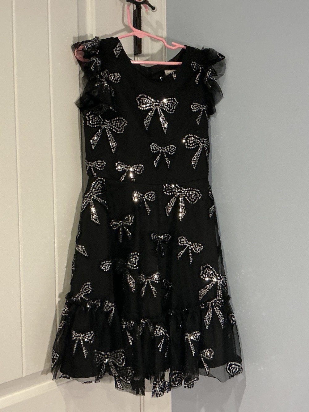 Rare editions black dress with silver bows EUC
